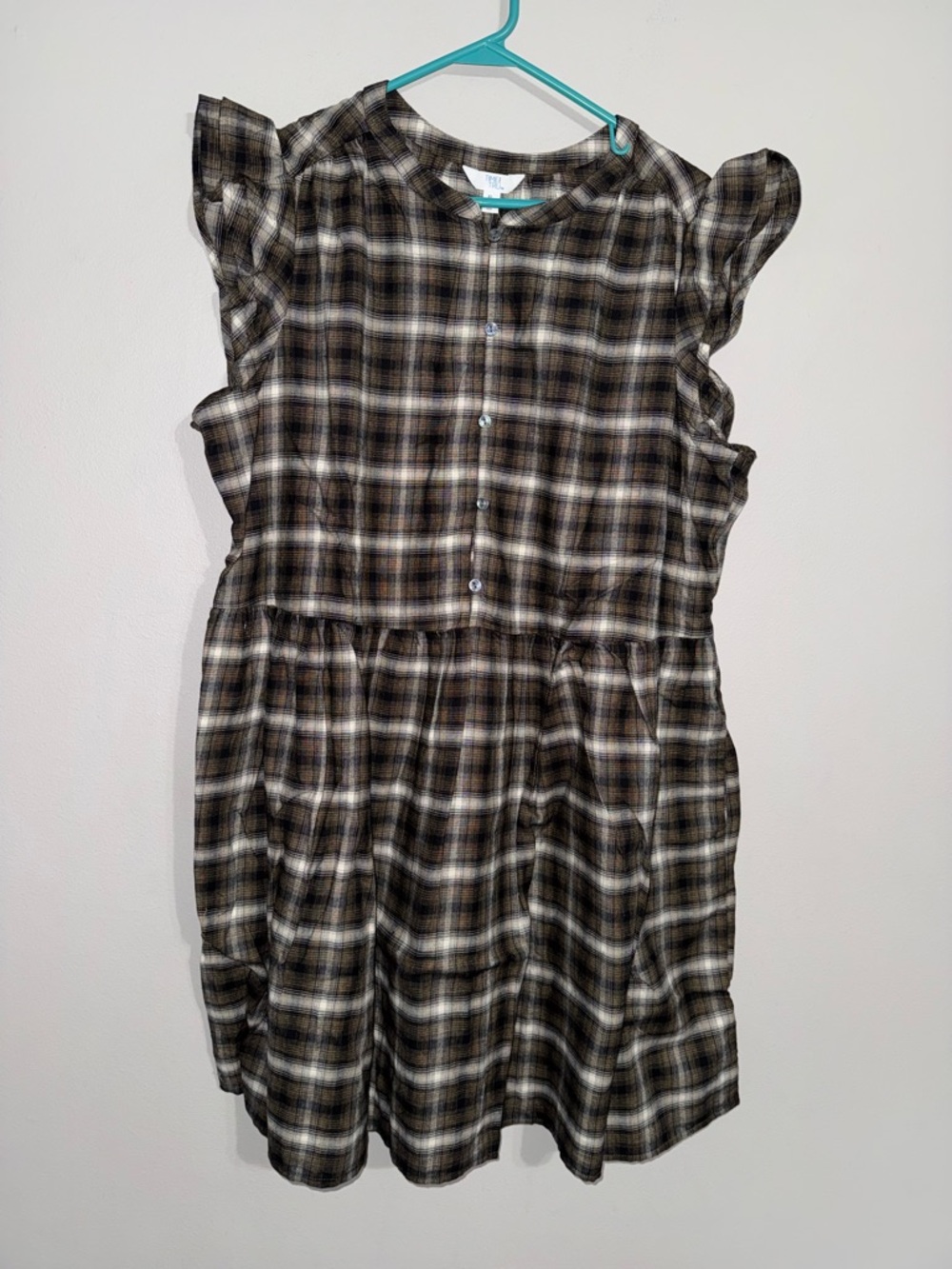 Time and Tru Women’s Plaid Flutter-Sleeve Dress - Black Soot XL BNWT
